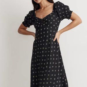 Madewell Sweetheart Puff-Sleeve Midi Dress in Stardot, Size 0